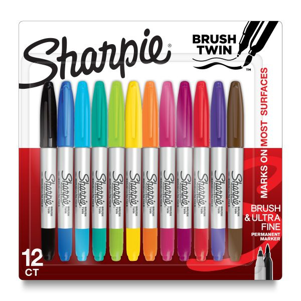 Sharpie Permanent Twin Brush Markers 12/Pkg