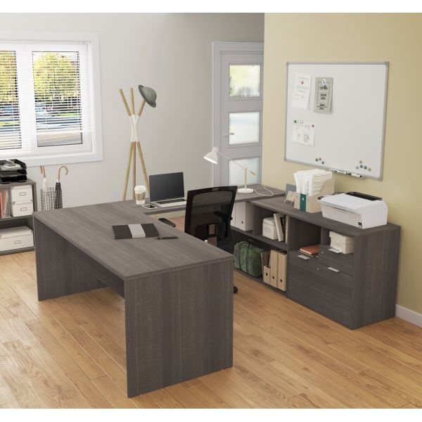 Bestar I3 Plus U-Desk With Two Drawers In Bark Gray