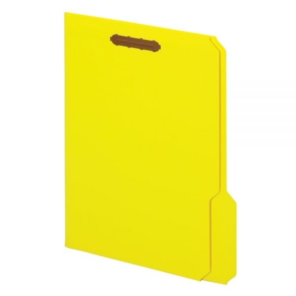 Color Fastener File Folders, 8 1/2" X 11", Letter, Yellow, Box Of 50