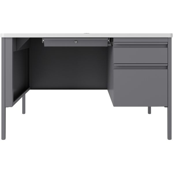 Lorell Fortress 48"W Steel Right-Pedestal Teacher's Computer Desk, Platinum/White