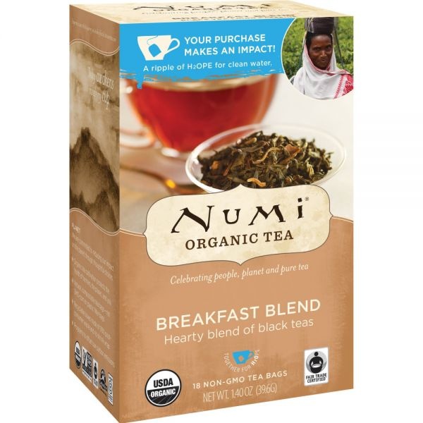 Numi Organic Breakfast Blend Black Tea, Box Of 18