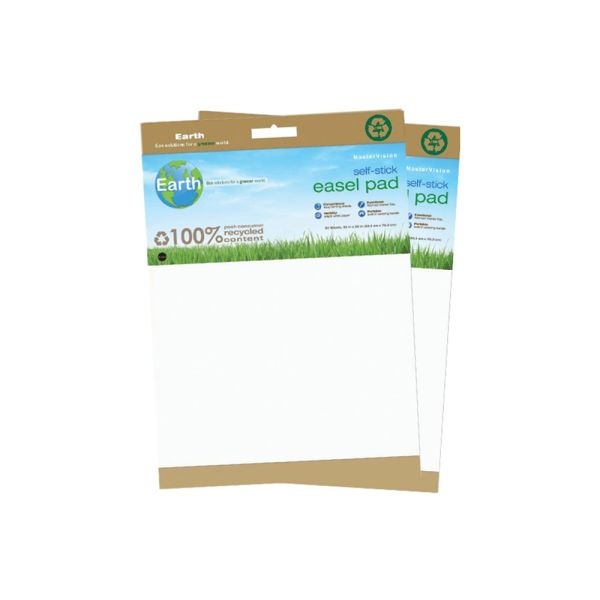 Mastervision Earth 100% Recycled Self-Stick Easel Pads, 25" X 30", White, 30 Sheets, Pack Of 2