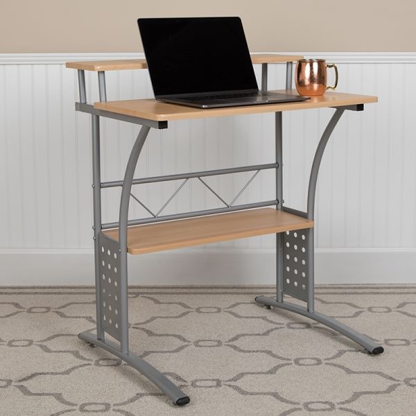 Clifton Maple Computer Desk With Top And Lower Storage Shelves