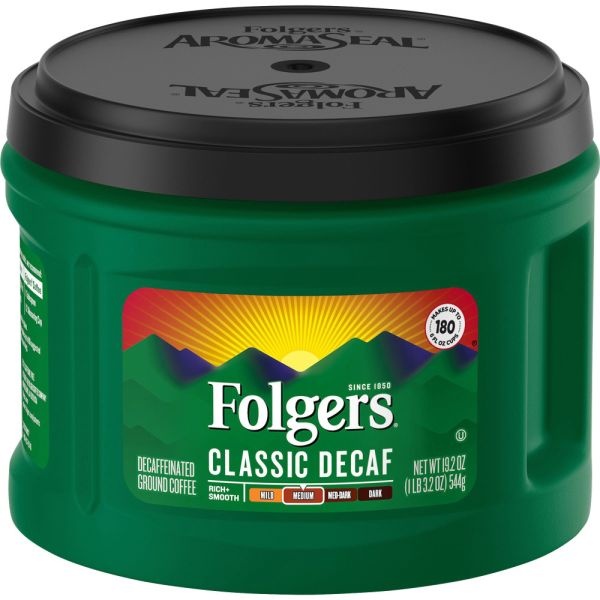 Folgers Coffee, Classic Roast Decaffeinated, Medium Roast, Ground, 22 3/5Oz Can (Makes About 180 Cups)