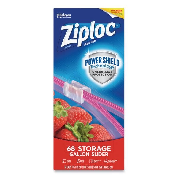 Ziploc Slider Storage Bags, 1 Gal, 9.5" X 10.56", Clear, 9/Carton