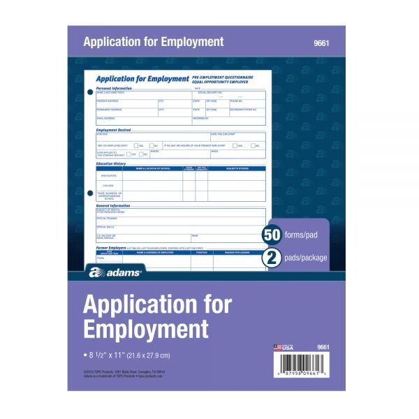 Adams Application For Employment