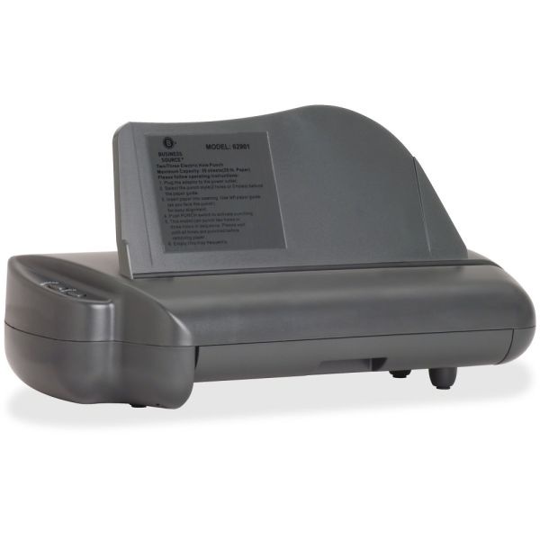 Business Source Electric Adjustable 3-Hole Punch - 3 Punch Head(S) - 30 Sheet Capacity - 1/4" Punch Size - Gray