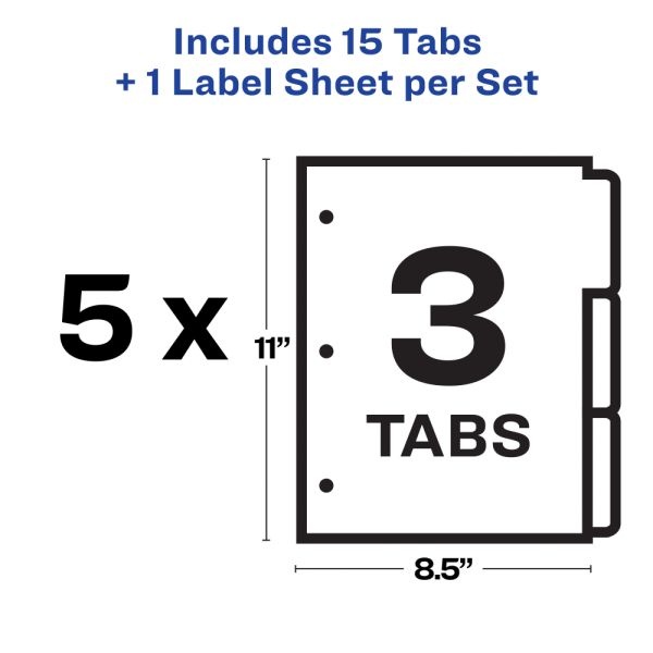 Avery Customizable Index Maker Dividers For 3 Ring Binder, Easy Print & Apply Clear Label Strip, 3 Tab, White, Pack Of 5 Sets