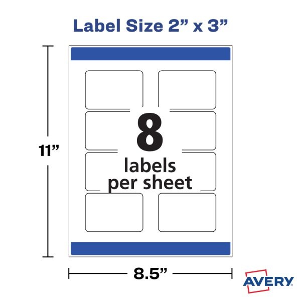 Avery Easy Peel Trueblock Print-To-The-Edge Inkjet/Laser Labels, Rectangular, 22822, 2" X 3", Glossy Clear, Pack Of 80