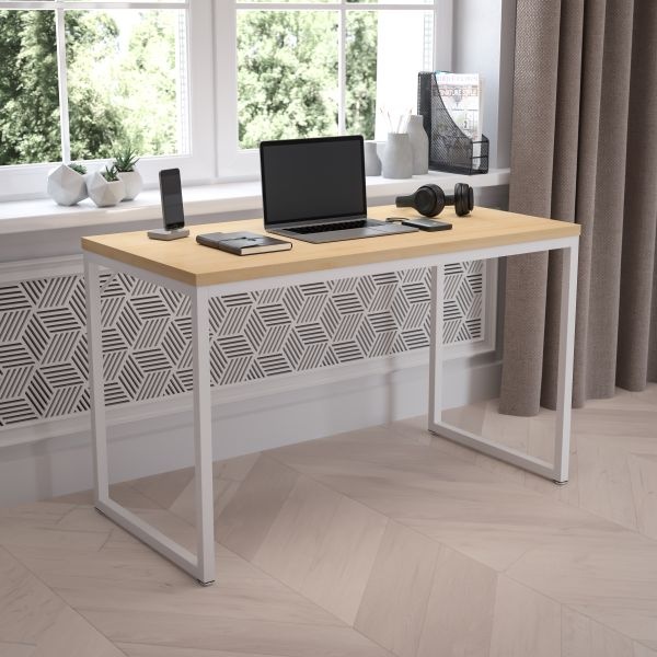 Tiverton Industrial Modern Desk - Commercial Grade Office Computer Desk And Home Office Desk - 47" Long (Maple/White)