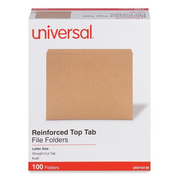 Universal Reinforced Kraft Top Tab File Folders, Straight Tabs, Letter Size, 0.75" Expansion, Brown, 100/Box