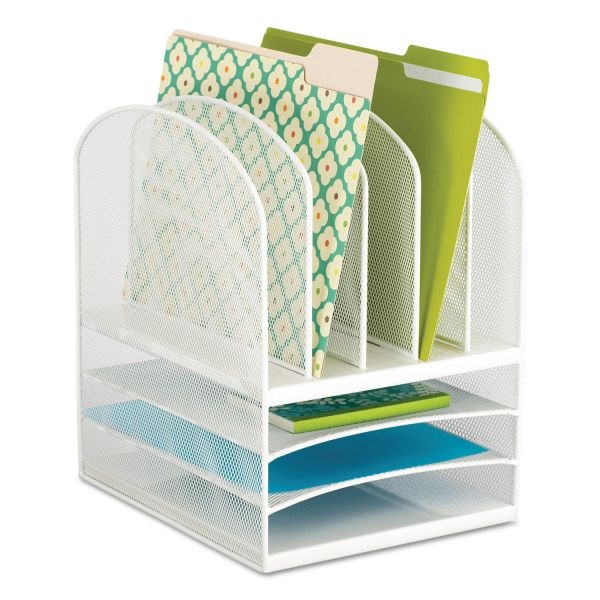 Safco Onyx Mesh Desk Organizer With Five Vertical And Three Horizontal Sections, Letter Size Files, 11.5" X 9.5" X 13", White