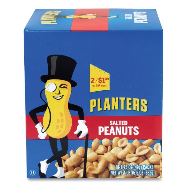 Planters Salted Peanuts, 1.75 Oz Pack, 18 Packs/Box