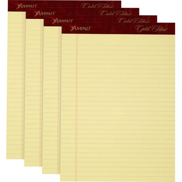 Ampad Gold Fibre Writing Pads, Wide/Legal Rule, 50 Canary-Yellow 8.5 X 11.75 Sheets, 4/Pack