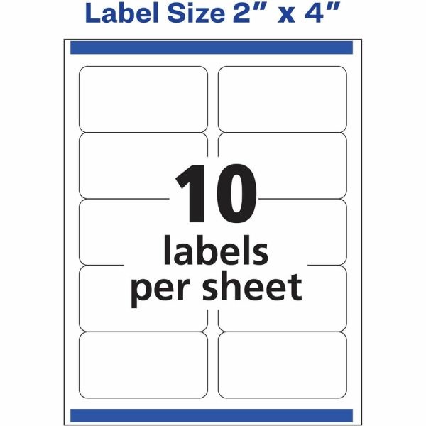Avery Repositionable Shipping Labels With Sure Feed Technology, 55613, Rectangle, 2" X 4", White, Pack Of 1,000