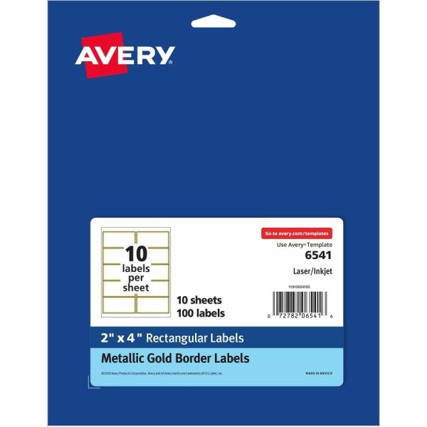 Avery Labels With Metallic Gold Borders, 2" X 4" , 100 (6541)
