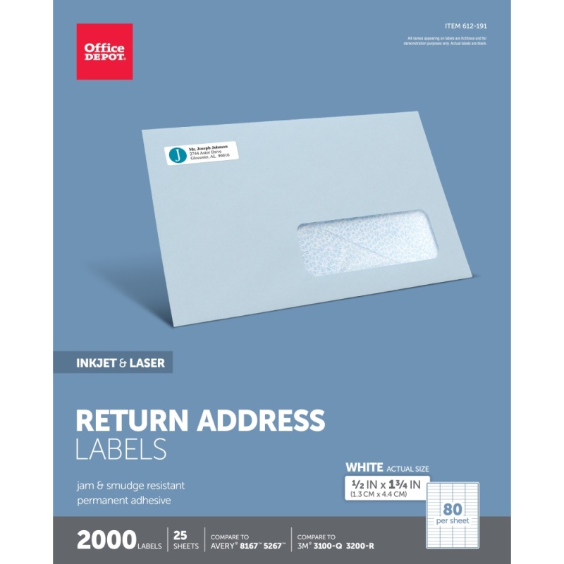 Inkjet/Laser Return Address Labels, Rectangle 1/2" x 1 3/4", White, Pack Of 2,000