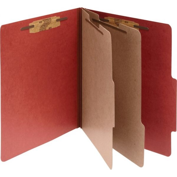 Acco Durable Pressboard Classification Folders, Letter Size, 3" Expansion, 2 Partitions, 60% Recycled, Earth Red, Box Of 10