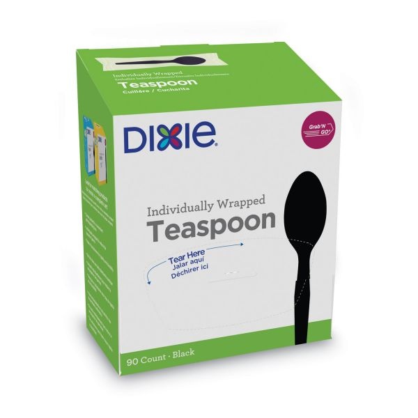 Dixie Grab’N Go Wrapped Cutlery, Teaspoons, Black, 90/Box
