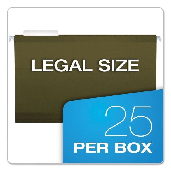 Pendaflex Reinforced Hanging File Folders With Printable Tab Inserts, Legal Size, 1/3-Cut Tabs, Standard Green, 25/Box