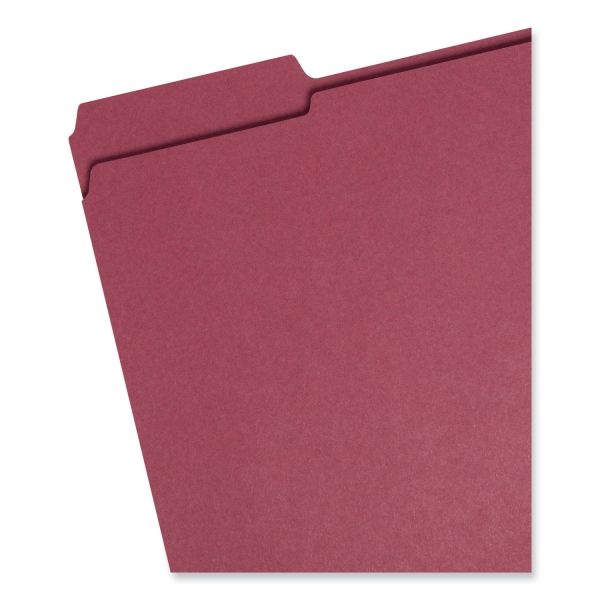 Smead Reinforced Top Tab Colored File Folders, 1/3-Cut Tabs: Assorted, Letter Size, 0.75" Expansion, Maroon, 100/Box