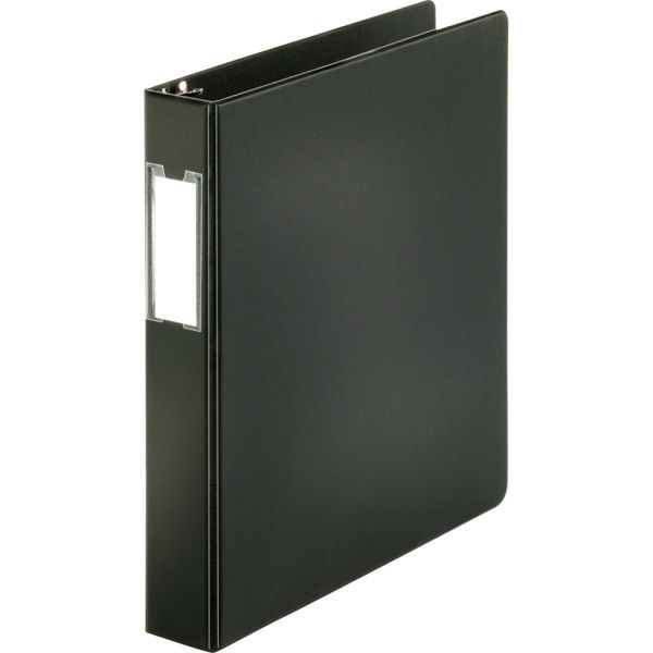 Business Source Basic Round Ring Binder With Label Holder, 1 1/2" Ring, 8 1/2" X 11", Black