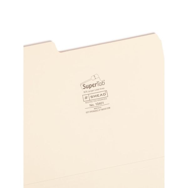 Smead Supertab Heavyweight File Folders, Letter Size, 1/3 Cut, Manila, Box Of 50