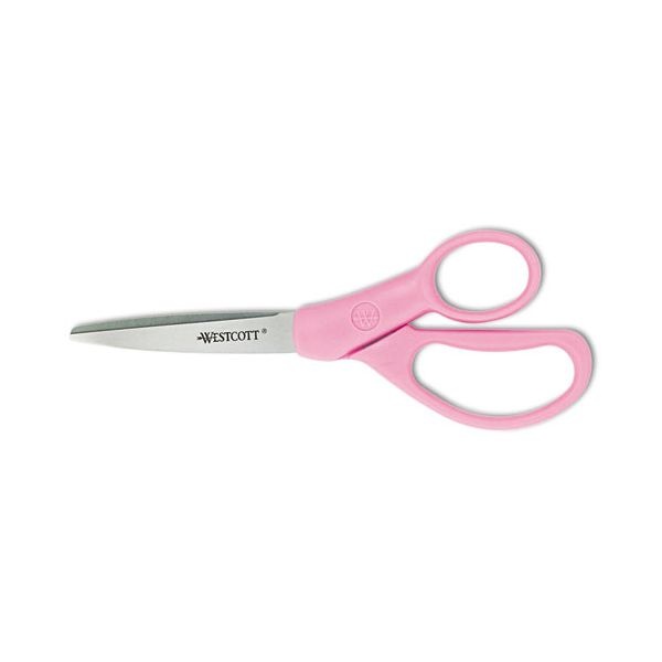 Westcott Student Scissors With Antimicrobial Protection, Pointed Tip, 7" Long, 3" Cut Length, Randomly Assorted Straight Handles