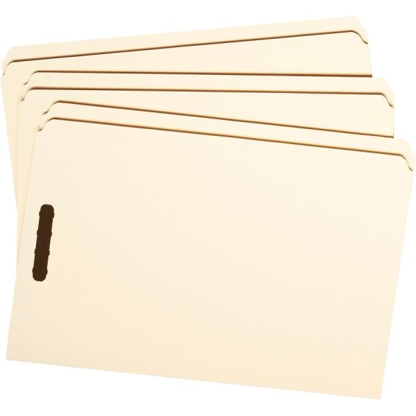 Smead Manila Reinforced Tab Fastener Folders With Two Fasteners, Straight Cut, Legal Size, Pack Of 50