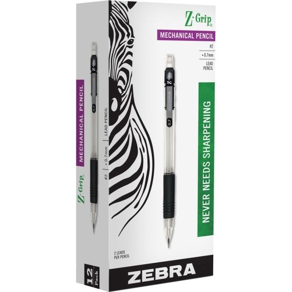 Zebra Z-Grip Mechanical Pencil, 0.7Mm, Clear/Black Barrel, Pack Of 12