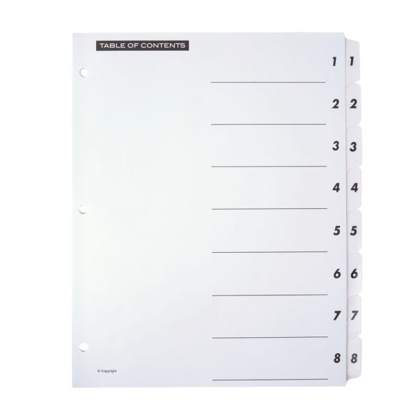 Table Of Contents Customizable Index With Preprinted Tabs, White, Numbered 1-8