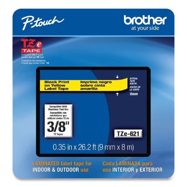 Brother P-Touch Tze Laminated Removable Label Tapes, 0.35" X 26.2 Ft, Black On Yellow