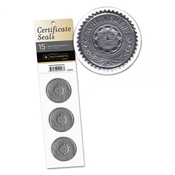 Southworth Certificate Seals, 1.75" Dia, Silver, 3/Sheet, 5 Sheets/Pack