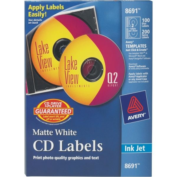 Avery Permanent Cd Labels, 8691, White, Pack Of 100