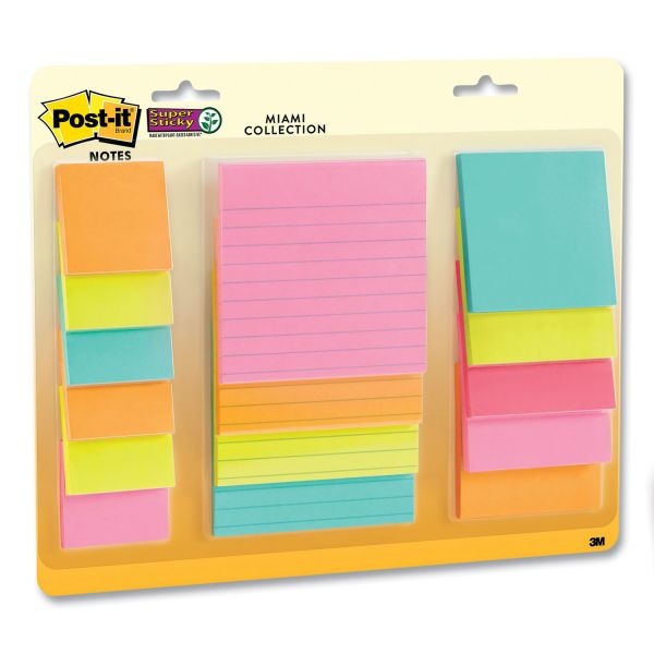 Post-It Notes Super Sticky Pads In Supernova Neon Colors, (6) Unruled 2" X 2", (5) Unruled 3" X 3", (4) Note Ruled 4" X 4", 45 Sheets/Pad, 15 Pads/Set