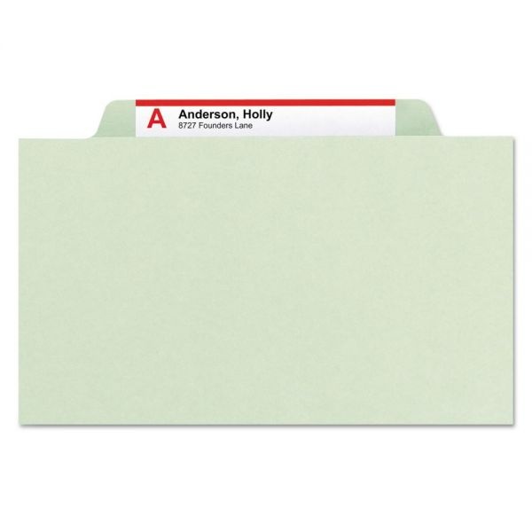 Smead Pressboard Classification Folders, Eight Safeshield Fasteners, 2/5-Cut Tabs, 3 Dividers, Letter Size, Gray-Green, 10/Box