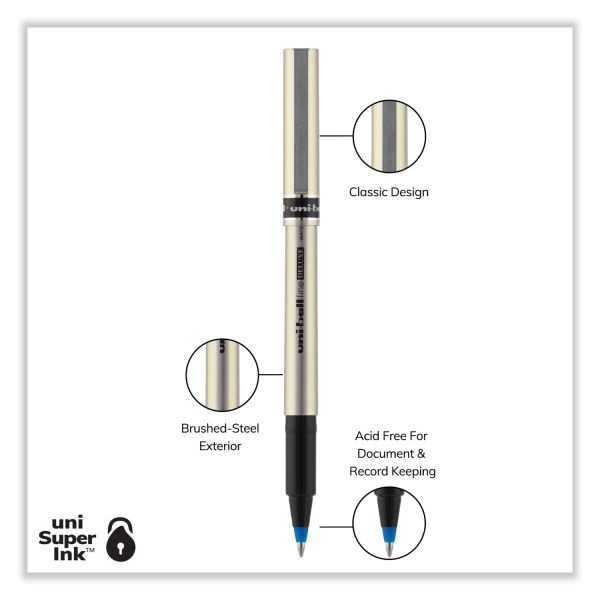 Uniball Deluxe Roller Ball Pen, Stick, Fine 0.7 Mm, Blue Ink, Champagne/Black/Blue Barrel, Dozen