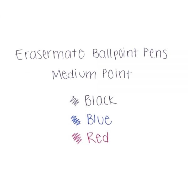 Paper Mate Erasermate Pens, Medium Point, 1.0 Mm, Blue Barrel, Blue Ink, Pack Of 4
