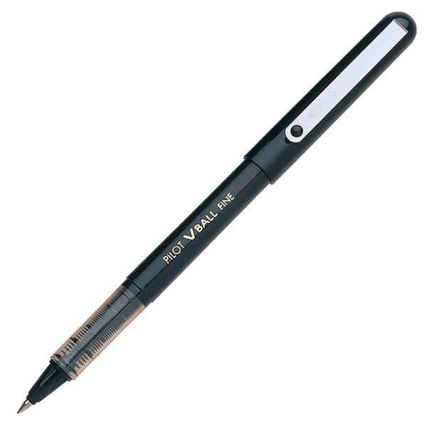 Pilot V-Ball Liquid Ink Rollerball Pens, Fine Point, 0.7 Mm, Black Barrel, Black Ink, Pack Of 12 Pens