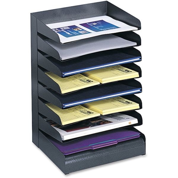 Safco Steel Horizontal-Tray Desktop Sorter, 8 Sections, Letter Size Files, 12" X 9.5" X 17.75", Black