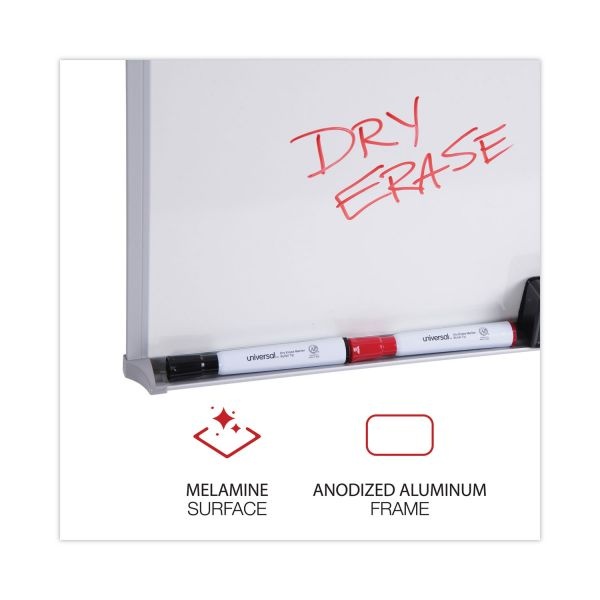 Universal Dry Erase Board, Melamine, 36 X 24, Satin-Finished Aluminum Frame