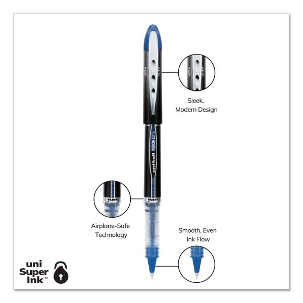 Uniball Vision Elite Hybrid Gel Pen, Stick, Extra-Fine 0.5 Mm, Blue Ink, Black/Blue/Clear Barrel