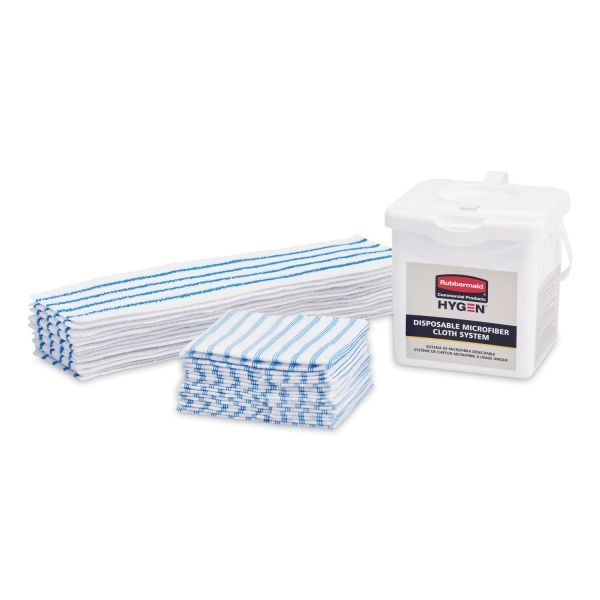 Rubbermaid Commercial Hygen Disposable Microfiber Cleaning Cloths, 12 X 12, Blue/White Stripes, 600/Pack