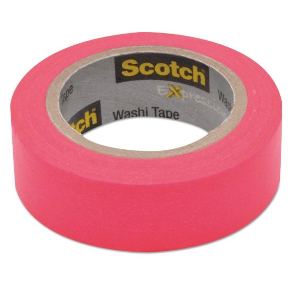 Scotch Expressions Washi Tape, 1.25" Core, 0.59" X 32.75 Ft, Neon Pink