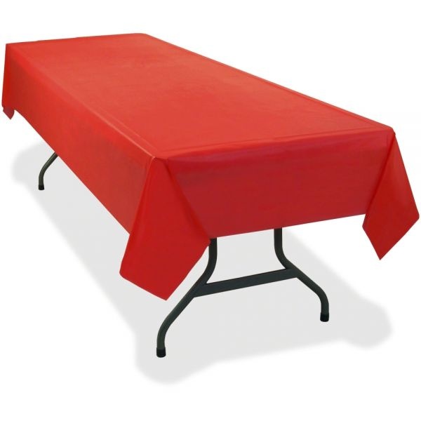 Tablemate Table Set Rectangular Table Cover, Heavyweight Plastic, 54" X 108", Red, 6/Pack