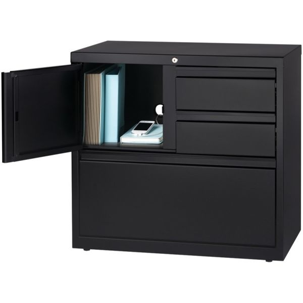 Lorell 30"W Steel Personal Storage Center With Lateral File Cabinet, Black