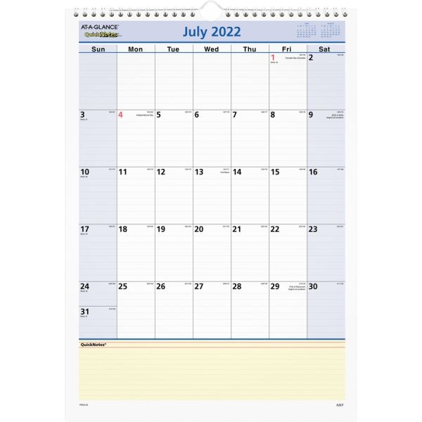 At-A-Glance Quicknotes Acedemic Monthly Wall Calendar, 2022-2023 Calendar