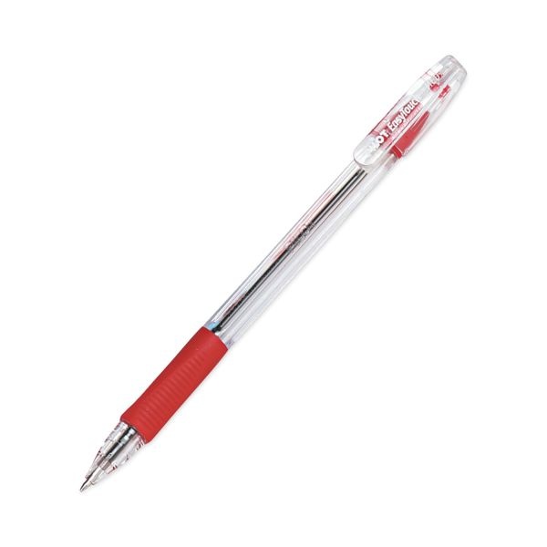 Pilot Easytouch Ballpoint Pen, Stick, Medium 1 Mm, Red Ink, Clear/Red Barrel, Dozen