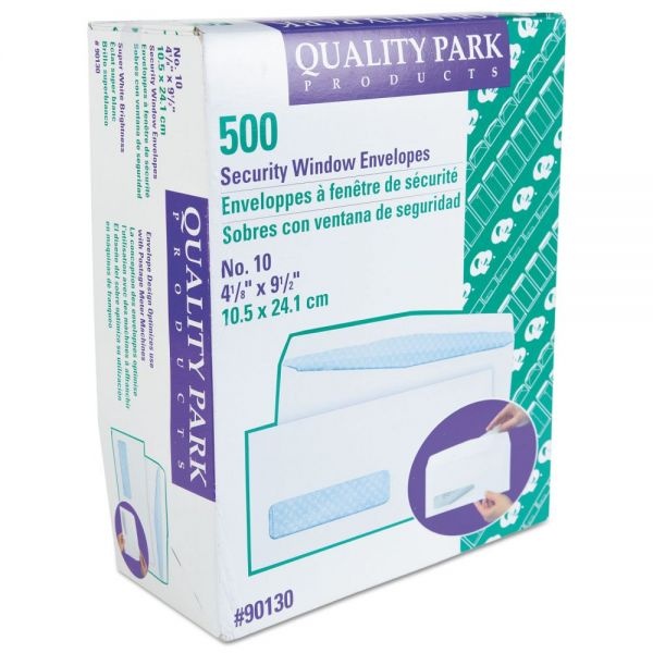 Quality Park Window Envelope, Address Window, #10 (4 1/8 X 9 1/2), Gummed, 500/Box