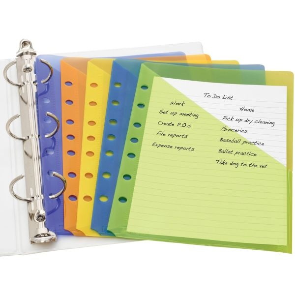 Avery Small Binder Pockets, Standard, 7-Hole Punched, Assorted, 9.25 X 5.5, 5/Pack